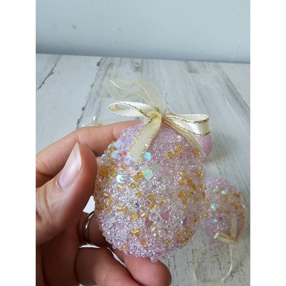 Pier 1? Pink glitter egg Easter ornament gold sparkle beaded unique vintage Xmas - Picture 2 of 6